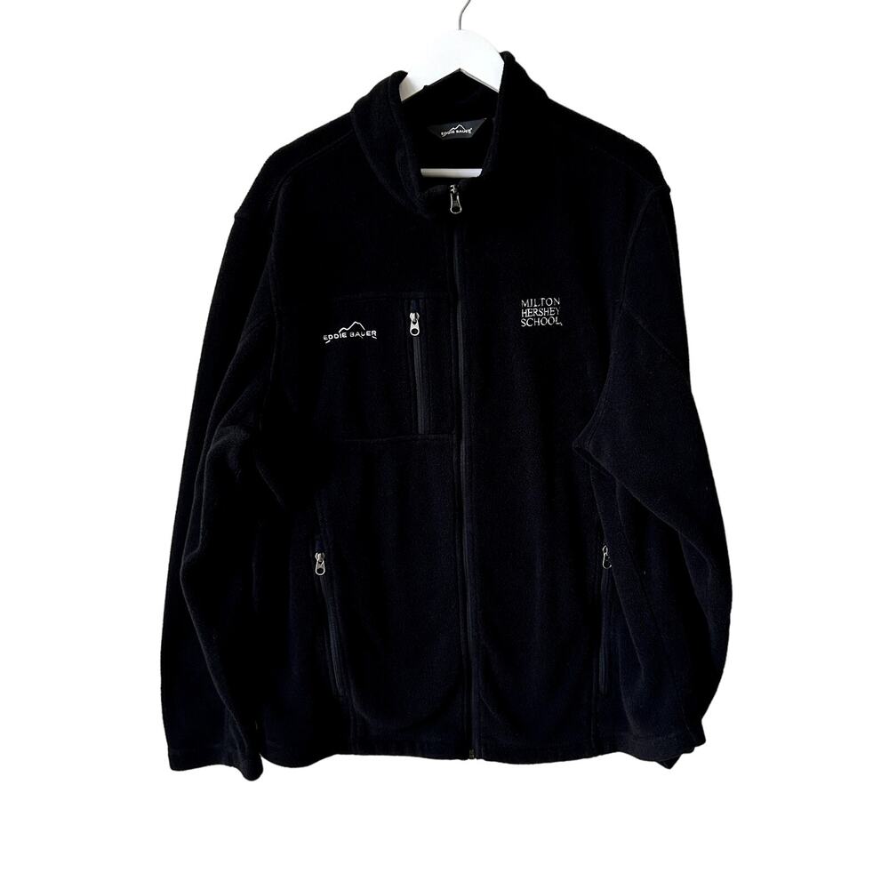 Eddie Bauer Fleece Jacket Mens Size XL Black Zip Up Coat Outerwear Warm Winter
